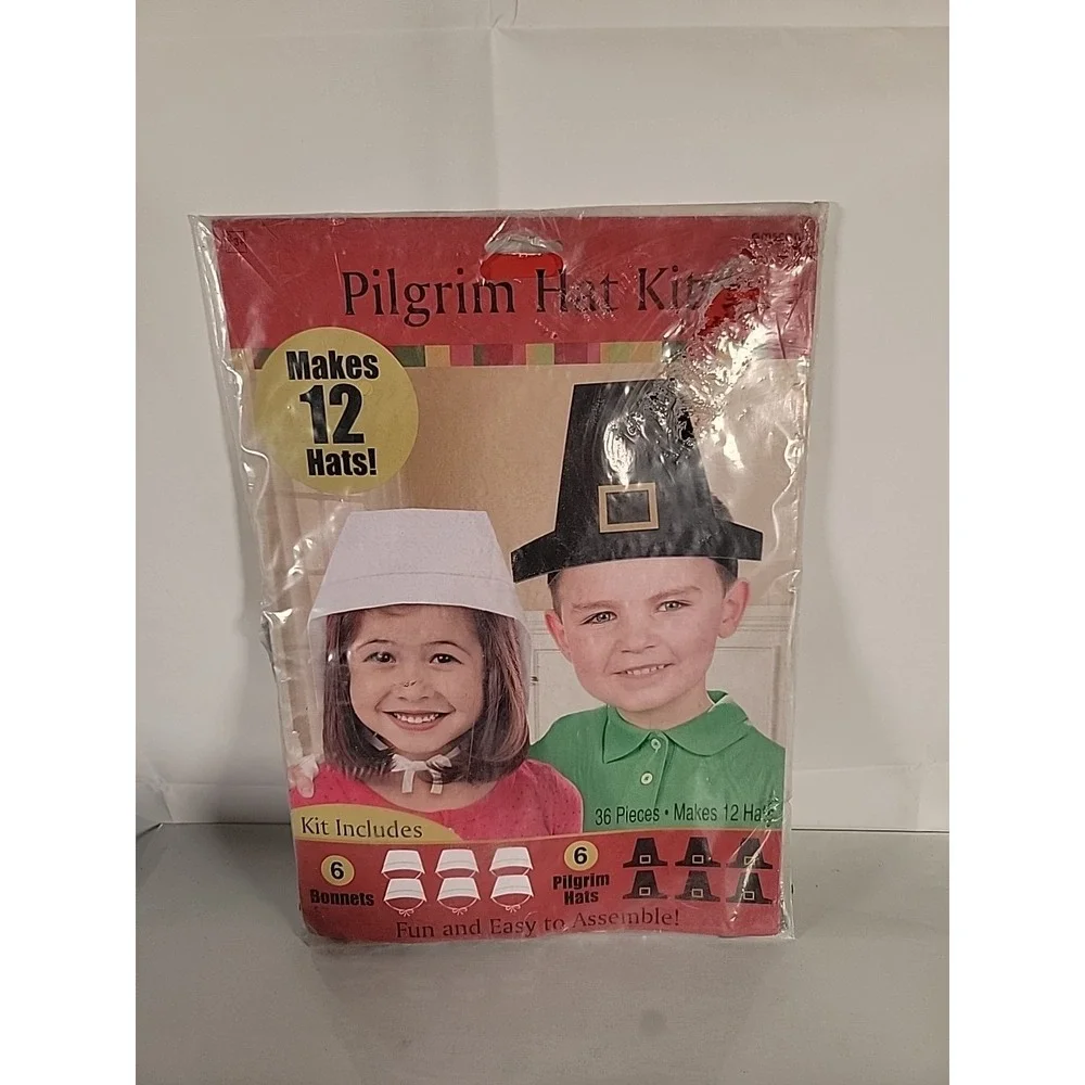 Colonial American Craft Kit Pioneer Settlers Kids hats Bonnet Pilgrim Makes 12‎